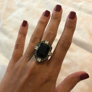 Antique gold emerald black stone ring